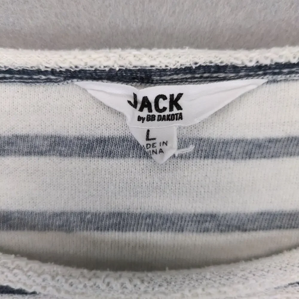 Jack by BB Dakota Women's L Oversized Cropped Navy Striped‎ Terrycloth Shirt Top